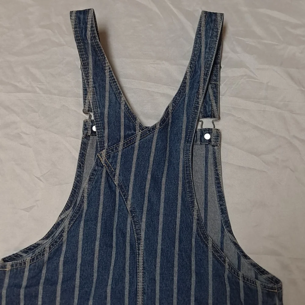 Railroad Striped Denim Overall Jumper Pinafore Mini Dress